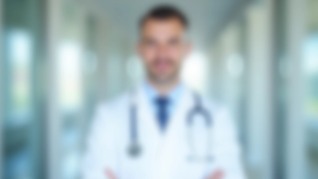 Arzt in weißem Kittel mit Stethoskop in einer modernen Klinik, oberer Körper Porträt