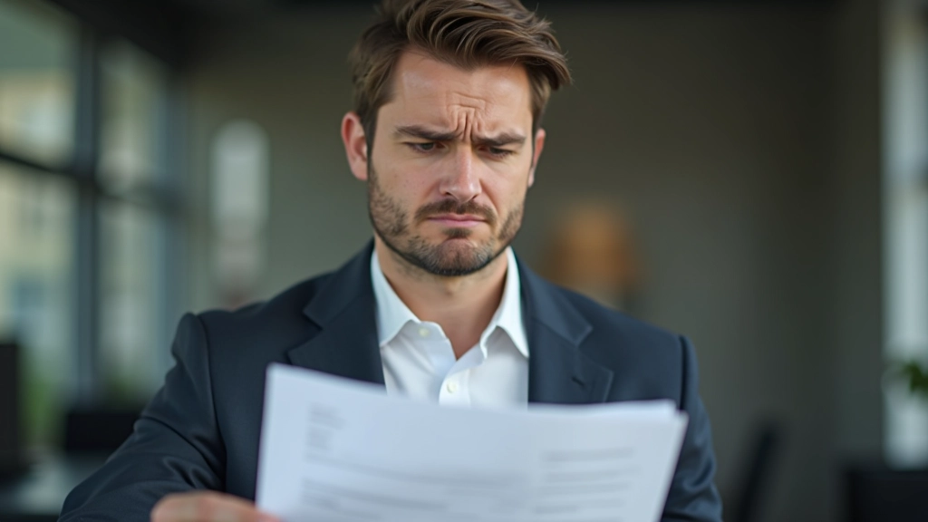 Person mit nachdenklichem Gesicht schaut auf Steuerdokument, rotes Fehler-X Symbol sichtbar