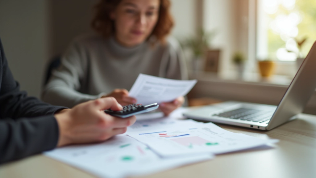Person studiert Steuerdokumente am Schreibtisch zuhause