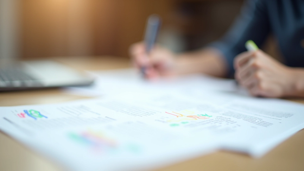 Ausgedruckte Steuererklärung mit Notizen und Markierungen auf Schreibtisch